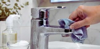 remove hard water stains faucet